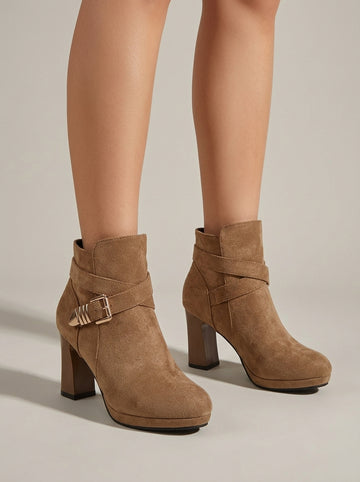 Women's Ankle Boots Suede - Block Heel - Platform - Chelsea Style