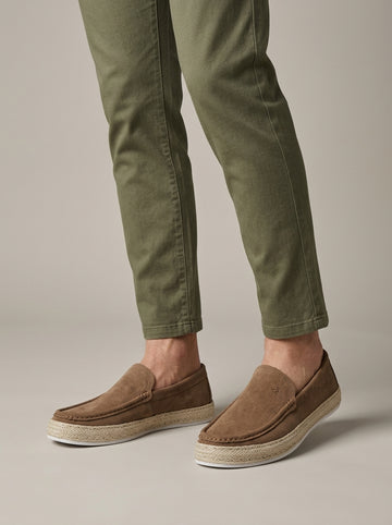 Men's Slip-On Loafers - Suede-Effect - Espadrille Sole - Moc Toe