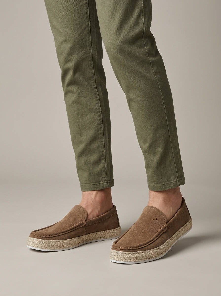 Men's Slip-On Loafers - Suede-Effect - Espadrille Sole - Moc Toe