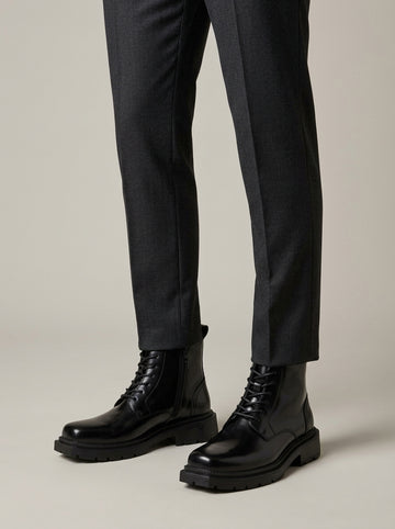 Men's Ankle Boots Lace-Up Glossy Patent Leather Platform Sole