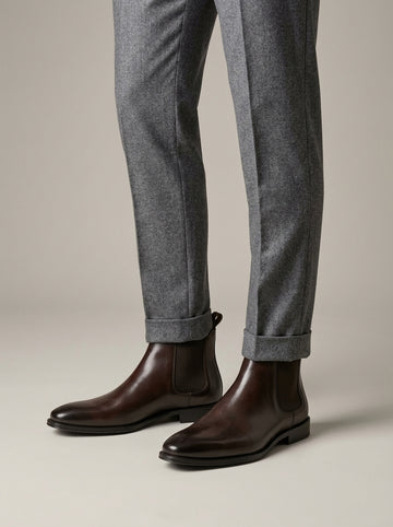 Men's Leather Chelsea Boots - Pointed Toe Pull-On