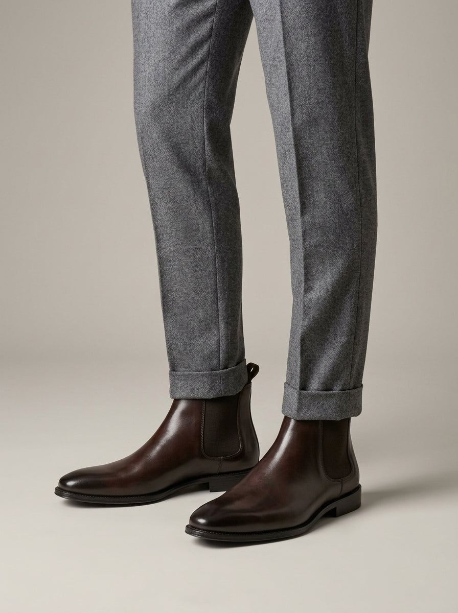 Men's Leather Chelsea Boots - Pointed Toe Pull-On