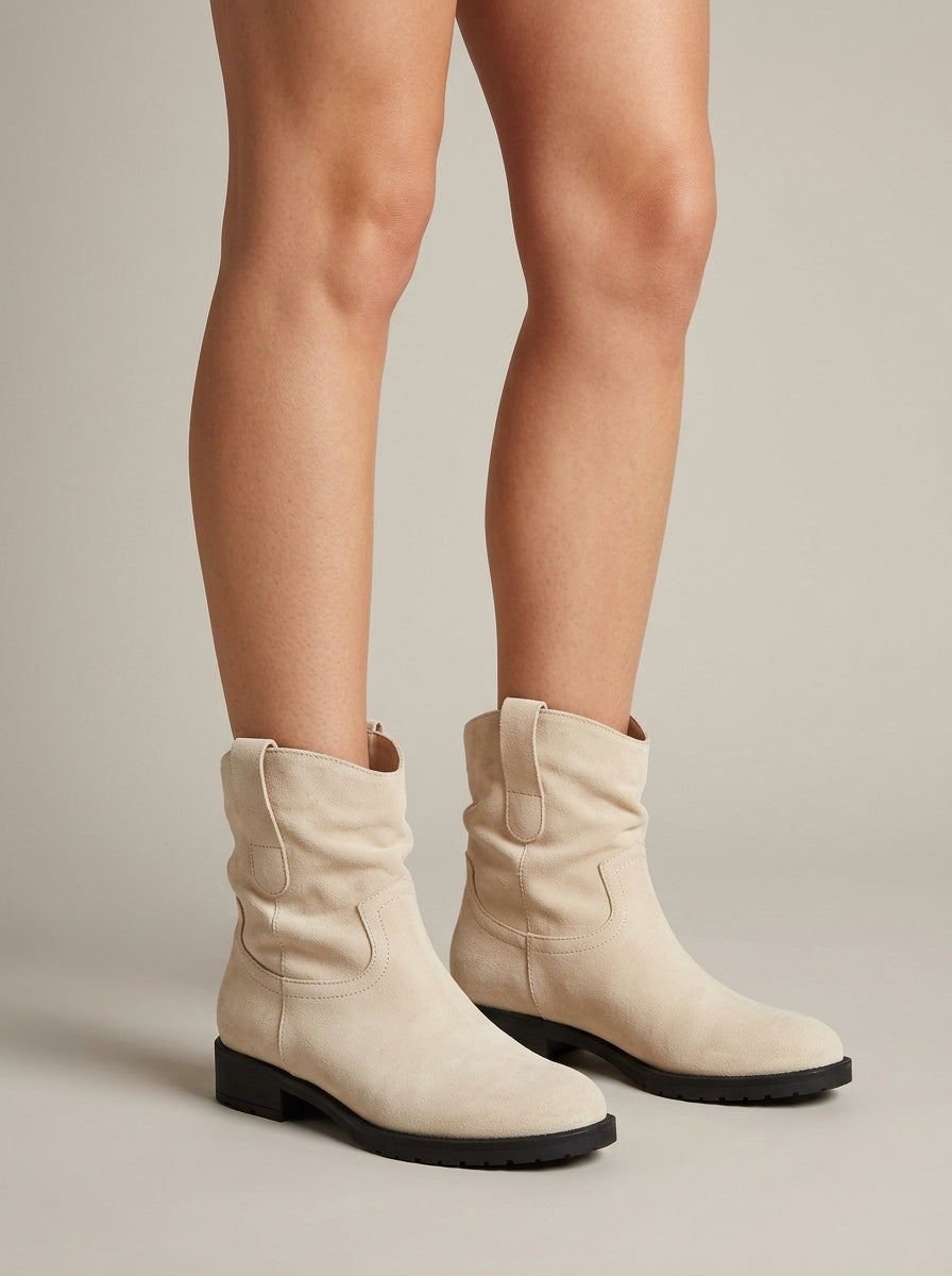 Women's Ankle Boots - Suede - Block Heel - Side Zip - Mid Calf