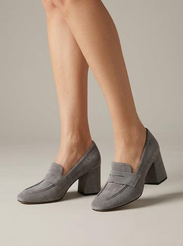 Women's Block Heels Penny Loafers - Mid Block Heel - Almond Toe