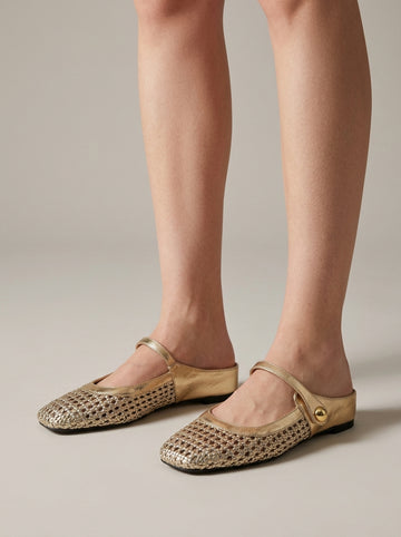 Women's Flats Mary Jane Mule - Woven Mesh - Square Toe - Flat Sole