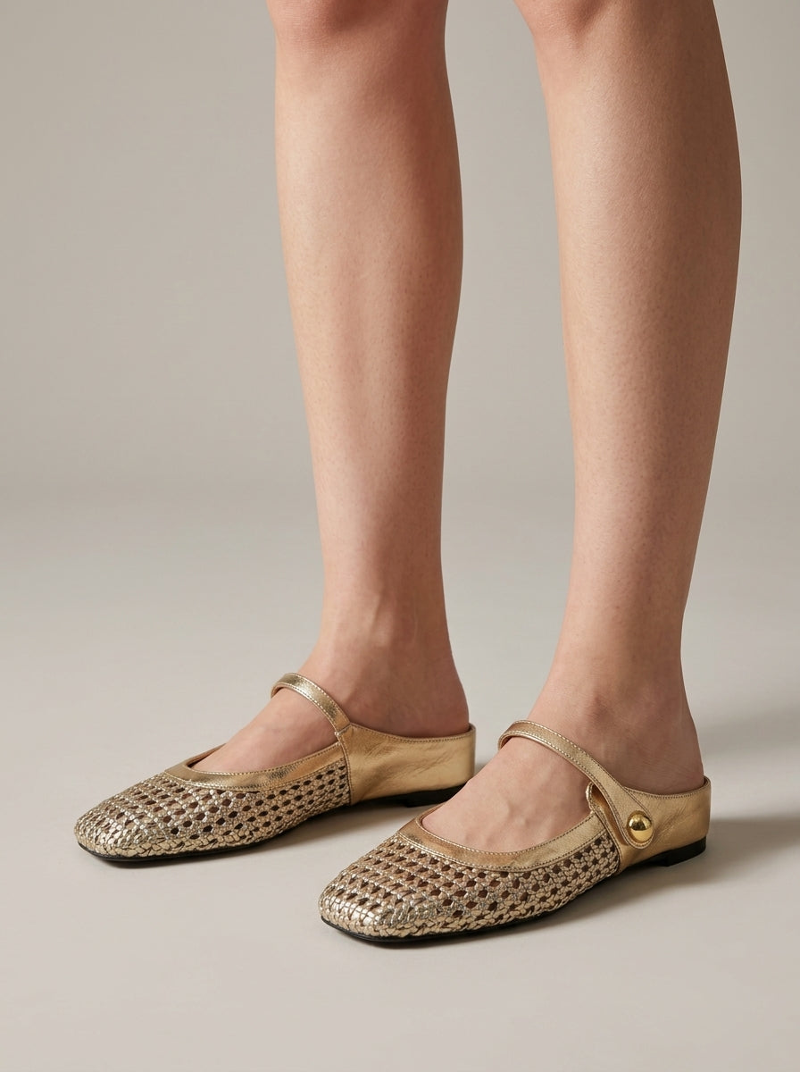 Women's Flats Mary Jane Mule - Woven Mesh - Square Toe - Flat Sole