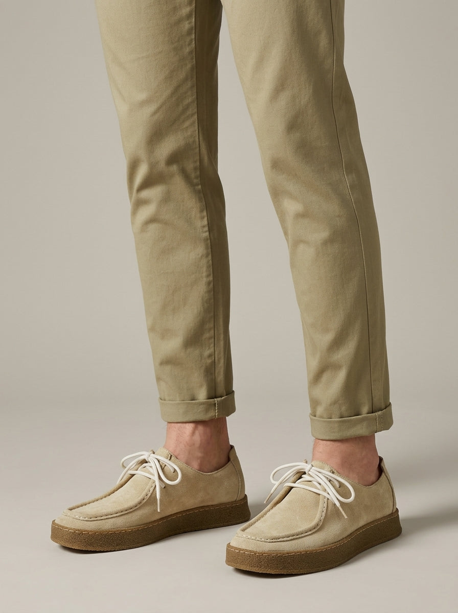 Men's Suede Lace-Up Moc Toe Shoes - Crepe Sole - Flat
