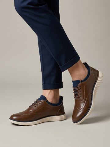 Men's Sneakers Wingtip-Detail Lace-Up Low-Top Flexible-Sole