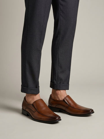 Men's Loafers Square Toe Slip-On Leather Low Block Heel