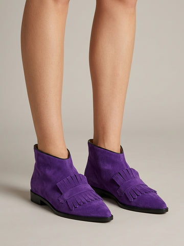 Women's Ankle Boots - Pointed Toe - Fringe Detail - Block Heels