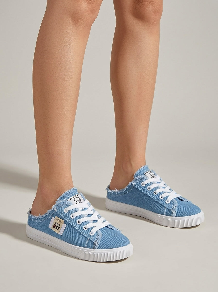 Women's Sneakers Lace-Up Low-Top Frayed Canvas Platform Sole