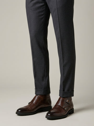 Men's Ankle Boots - Leather Double Monk Strap Cap Toe