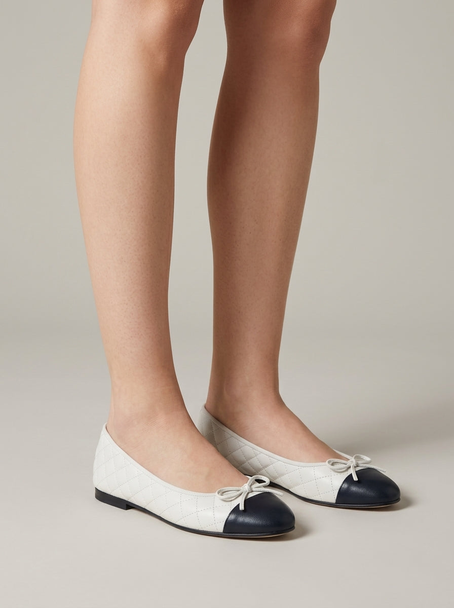 Women's Flats Quilted Cap Toe Bow Detail Slip-On Ballet