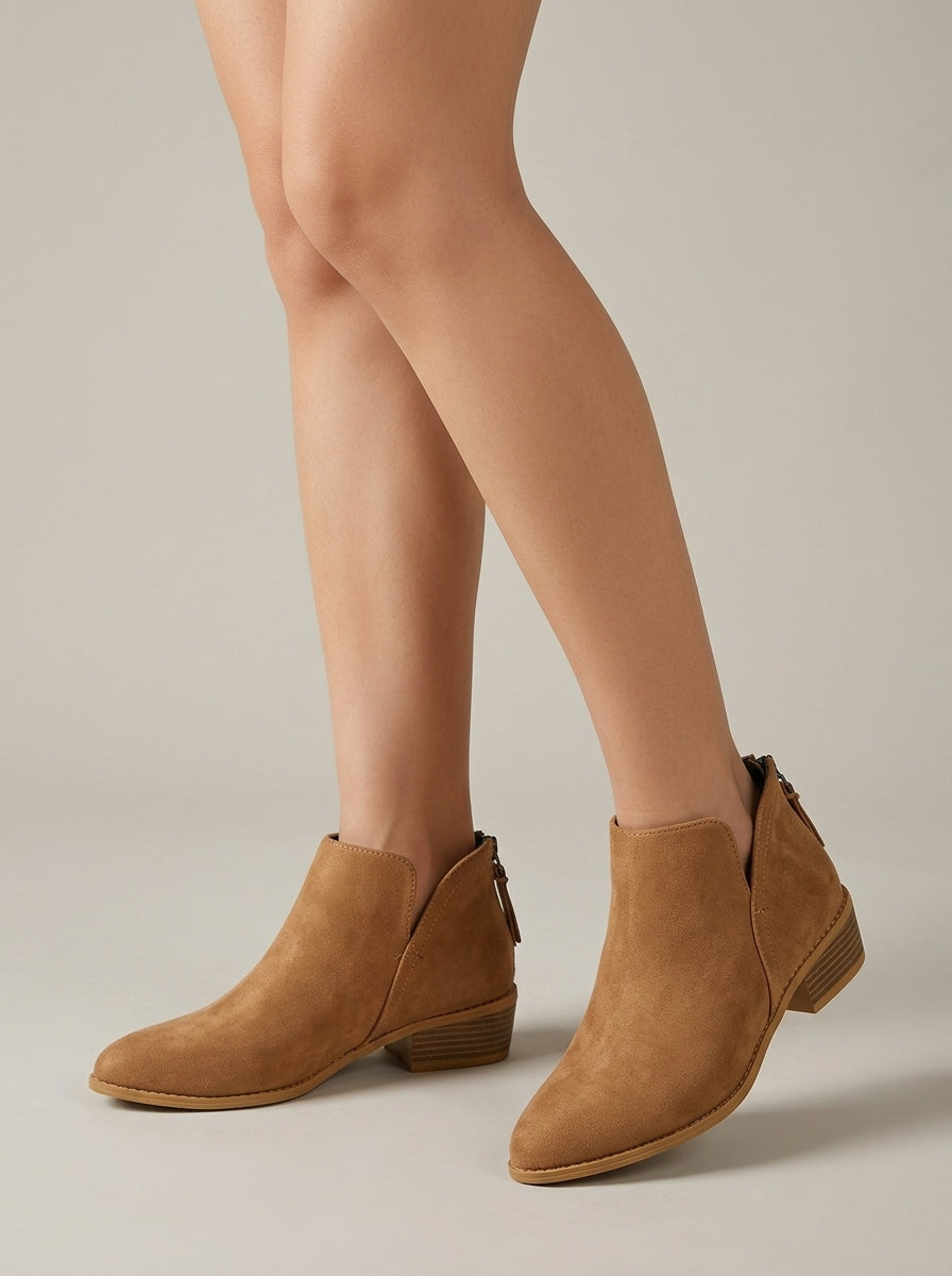 Women's Ankle Boots Side Entry Low Block Heel Almond Toe