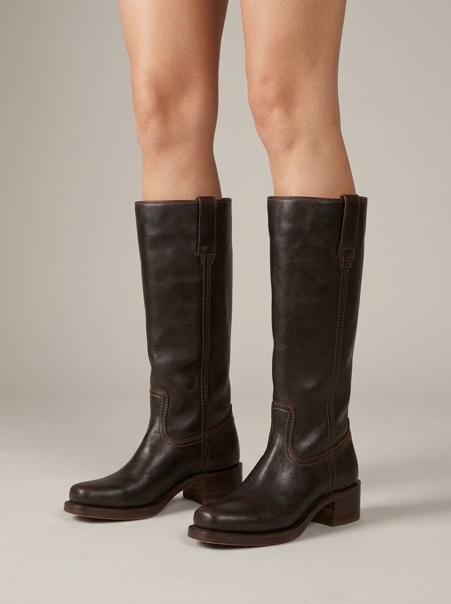 Women's Knee High Boots - Square Toe Block Heel