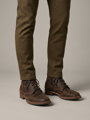 Men's Ankle Boots - Lace-Up - Cap Toe - Low Stacked Heel