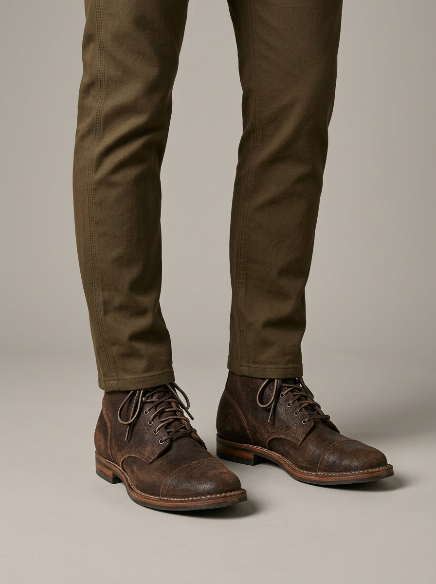 Men's Ankle Boots - Lace-Up - Cap Toe - Low Stacked Heel