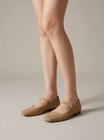 Women's Flats - Mary Jane - Suede - Round Toe - Buckle Strap