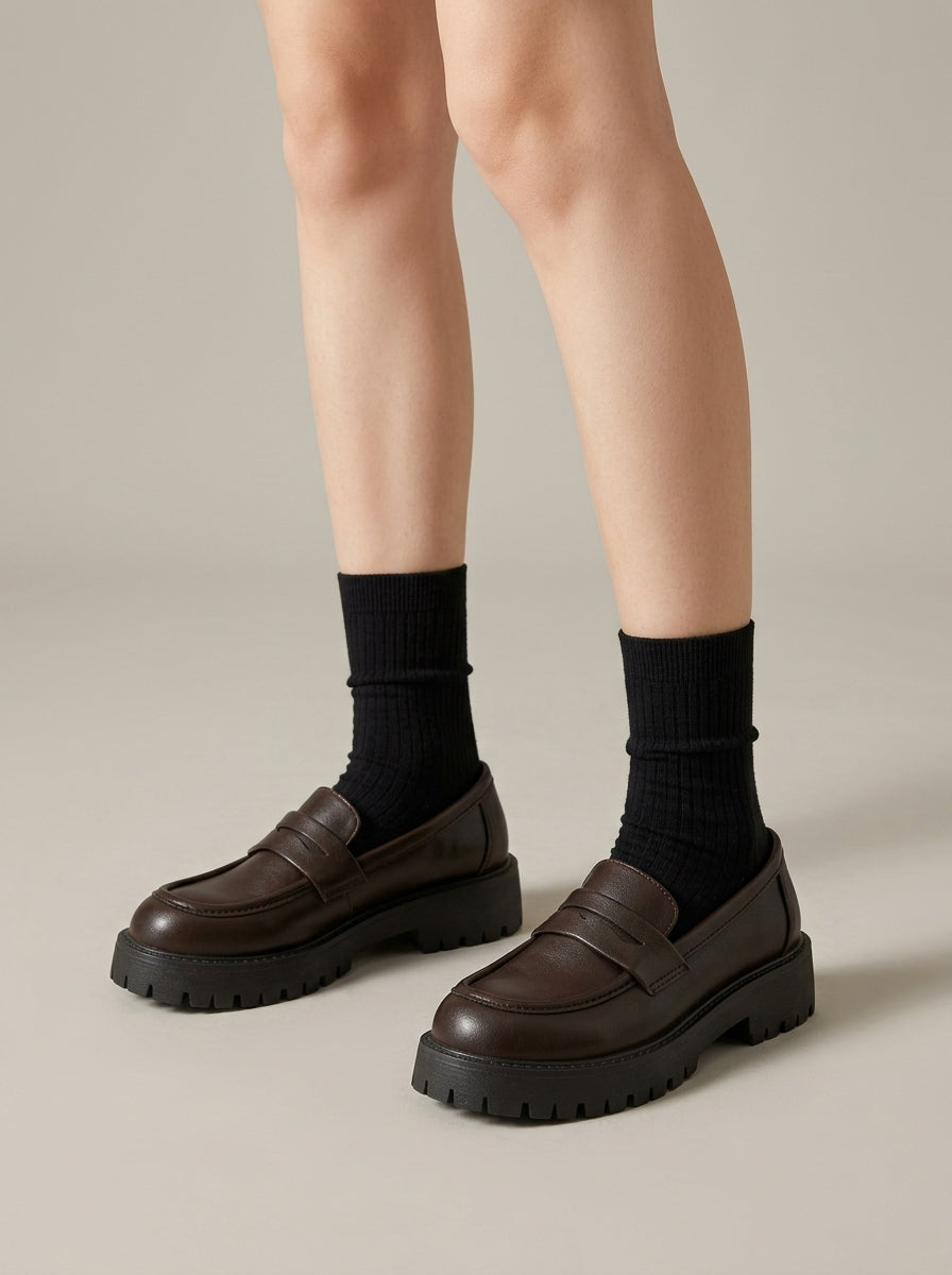 Women's Penny Loafers - Slip-On - Platform - Chunky Lug Sole