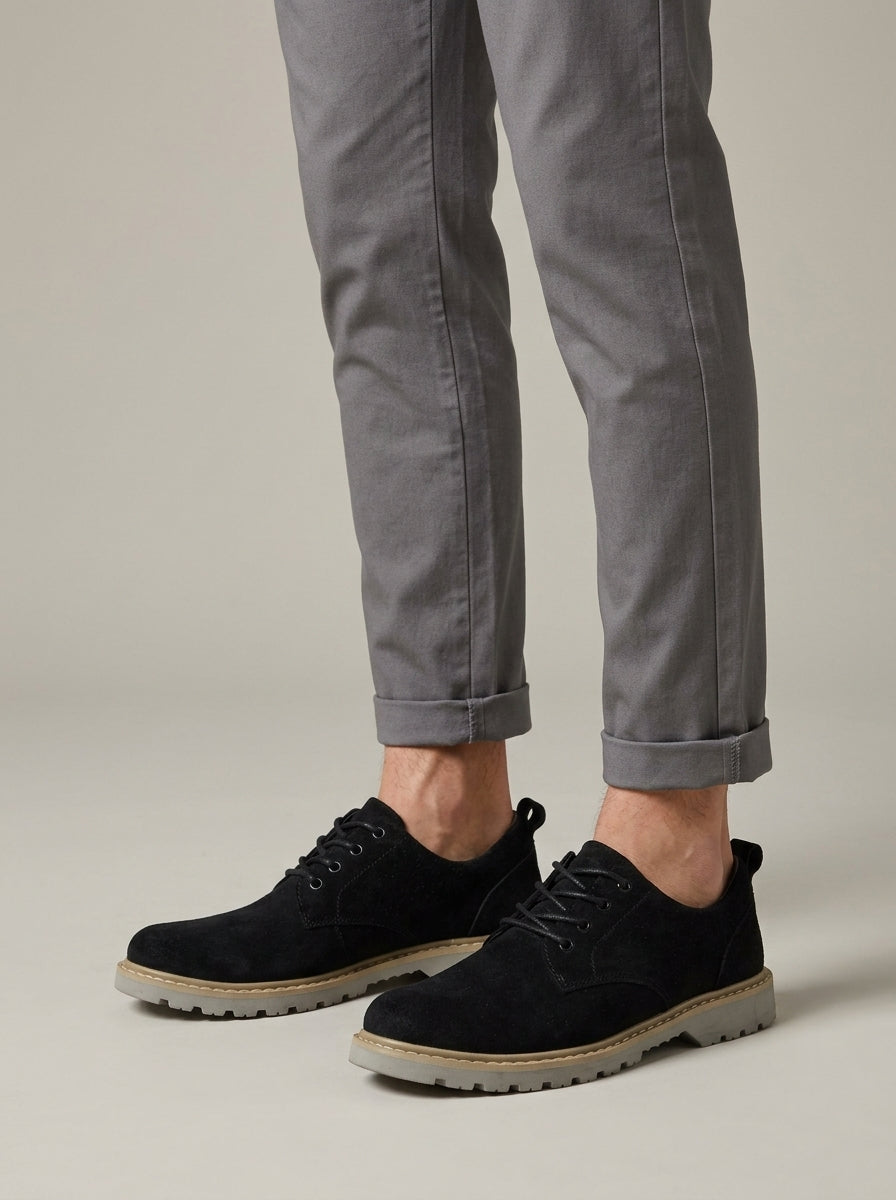 Men's Suede Derby Shoes - Round Toe Lace-Up