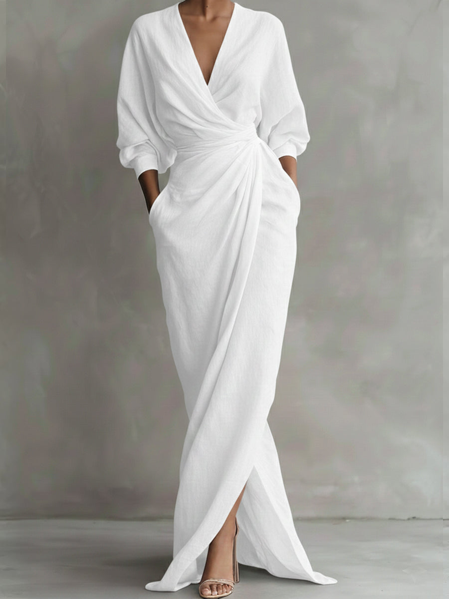 Cordelia | Elegant Linen Wrap Maxi Dress