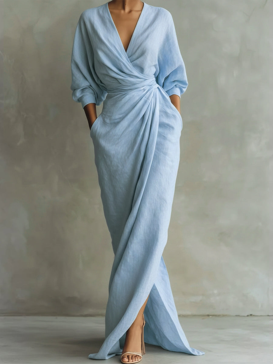 Cordelia | Elegant Linen Wrap Maxi Dress