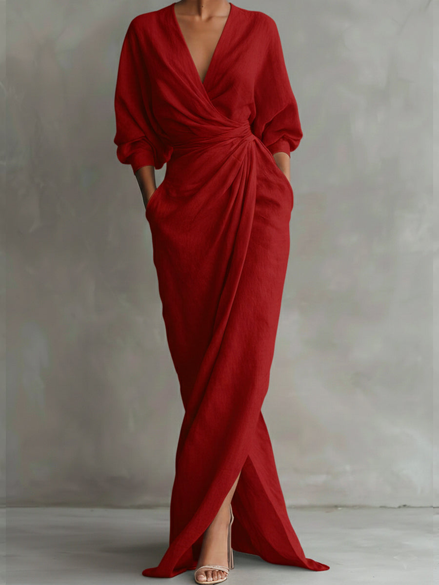 Cordelia | Elegant Linen Wrap Maxi Dress