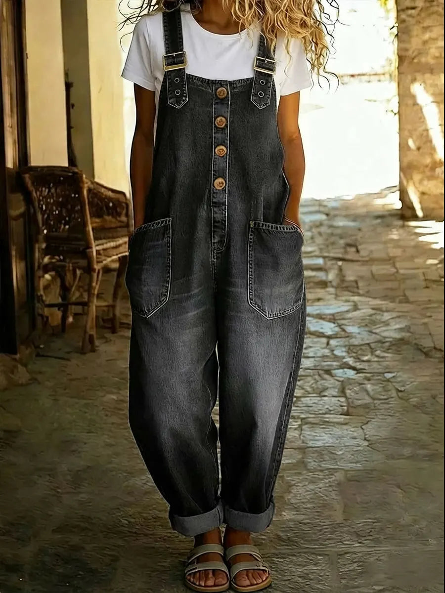 Ophelia | Casual Denim Wide Leg Sleeveless Jumpsuit