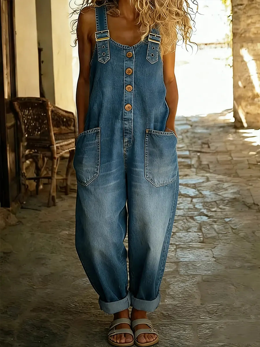 Ophelia | Casual Denim Wide Leg Sleeveless Jumpsuit