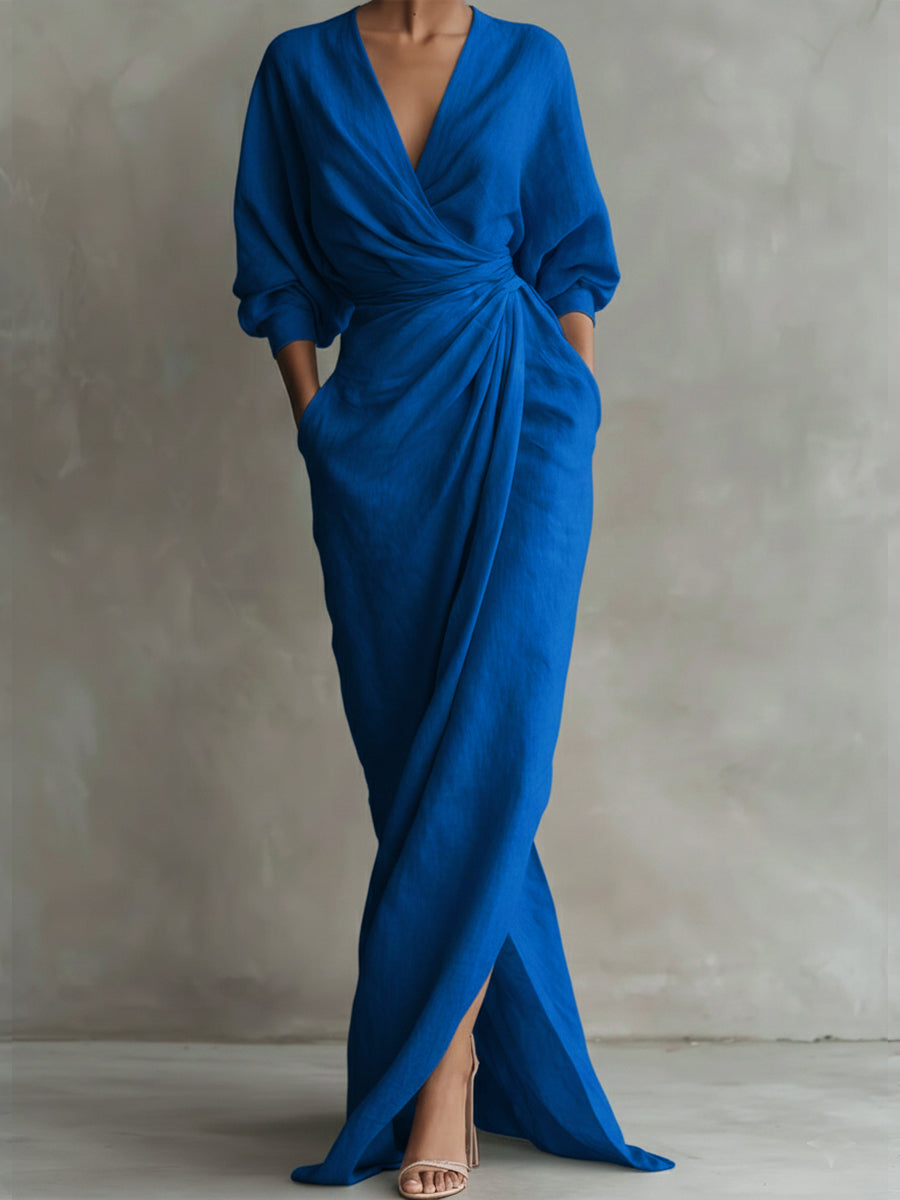 Cordelia | Elegant Linen Wrap Maxi Dress