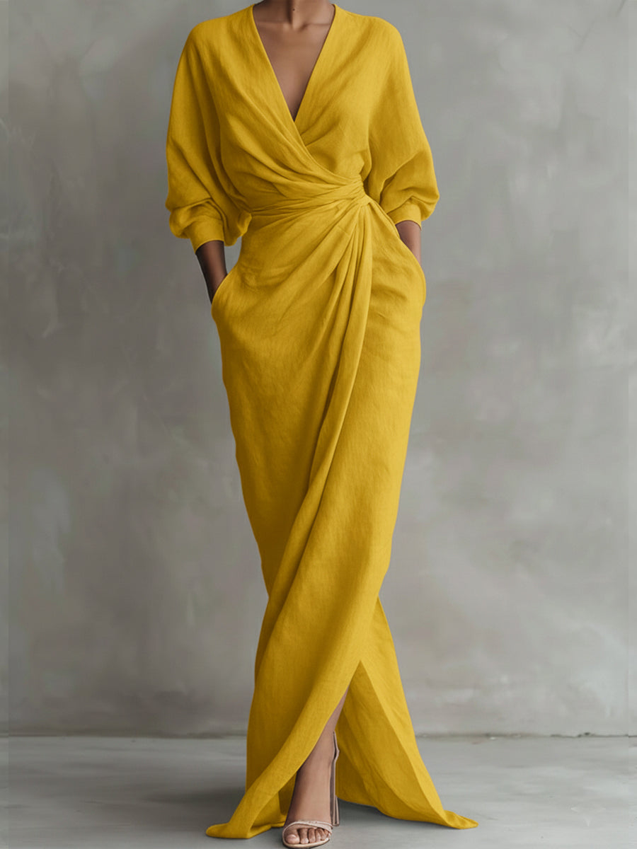 Cordelia | Elegant Linen Wrap Maxi Dress