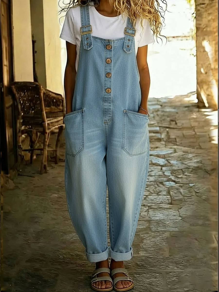 Ophelia | Casual Denim Wide Leg Sleeveless Jumpsuit