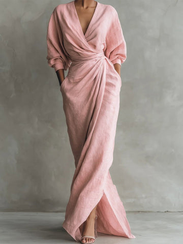 Cordelia | Elegant Linen Wrap Maxi Dress