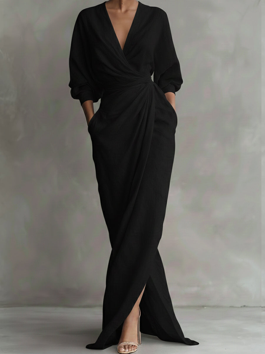 Cordelia | Elegant Linen Wrap Maxi Dress