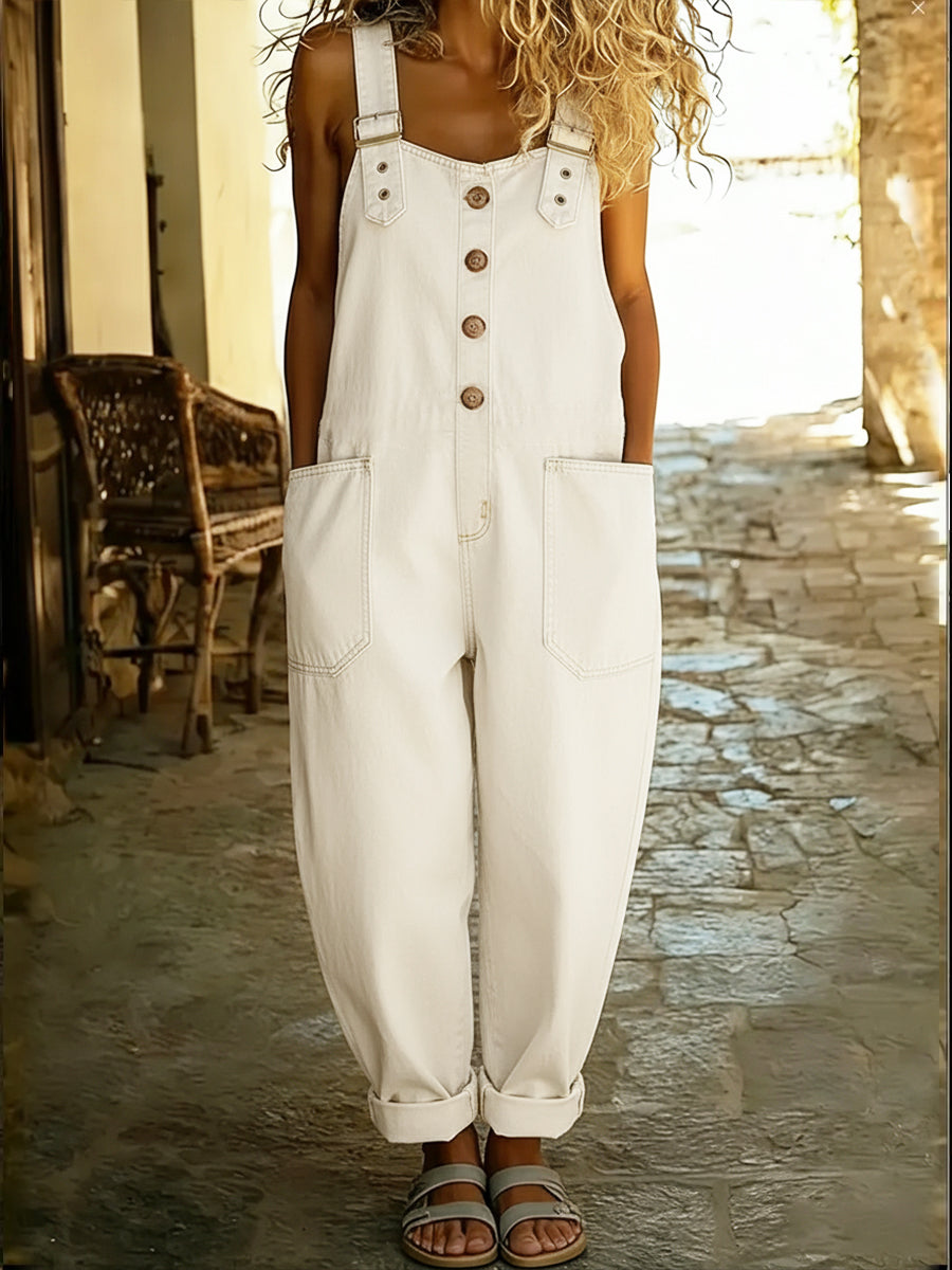 Ophelia | Casual Denim Wide Leg Sleeveless Jumpsuit