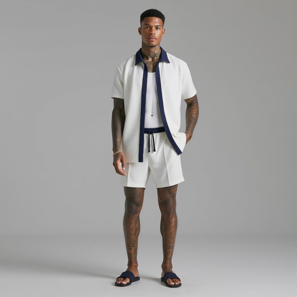Dacian | Men's Casual Waffle Texture Short Sleeve Shirt & Shorts Set