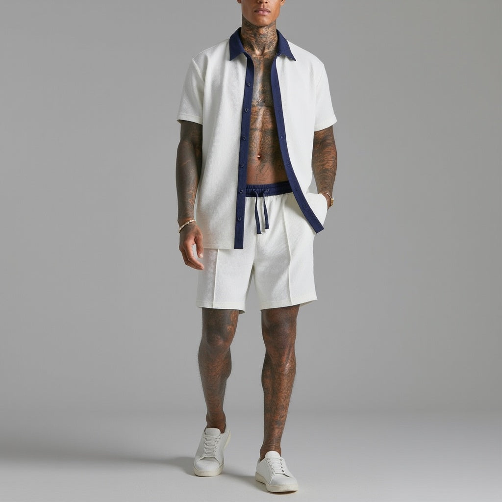 Dacian | Men's Casual Waffle Texture Short Sleeve Shirt & Shorts Set