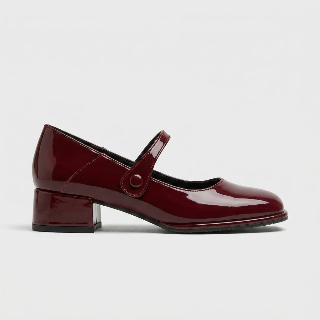 Women's Mary Jane Heels - Patent - Block Heel - Ankle Strap