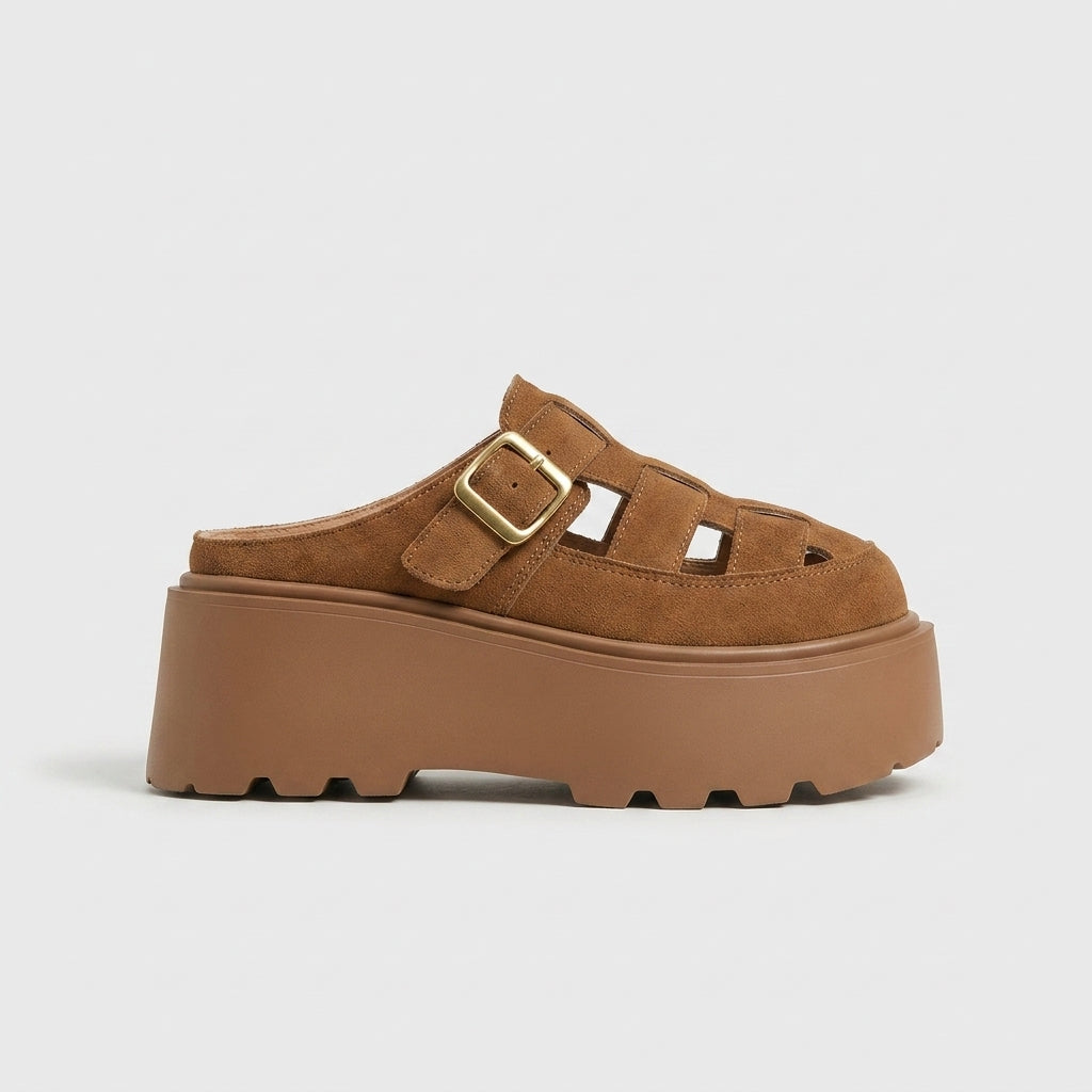 Women's Sandals - Closed-Toe Platform - Buckle Fastening