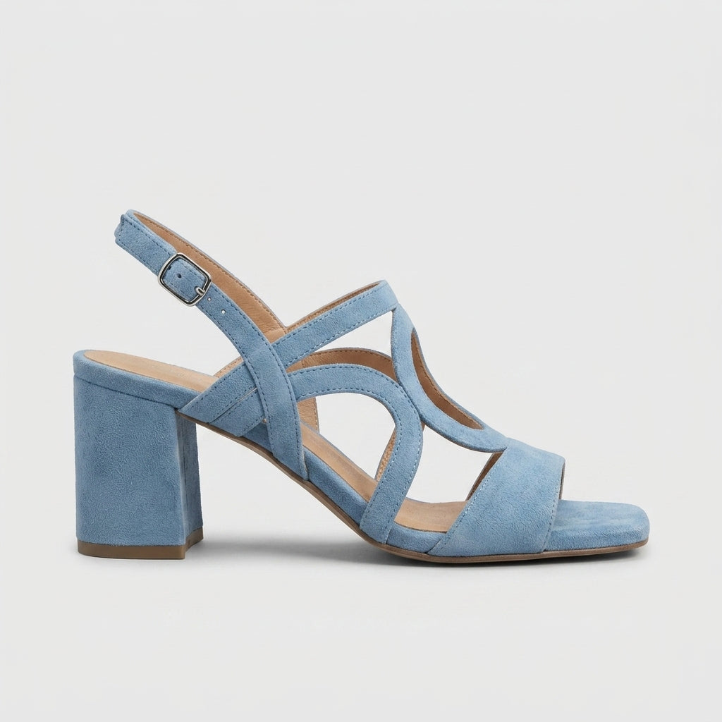 Women's Suede Slingback Sandals Block Heel - Open Toe Ankle Strap