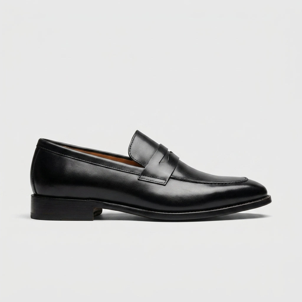 Men's Penny Loafers - Leather - Slip-On - Low Stacked Heel
