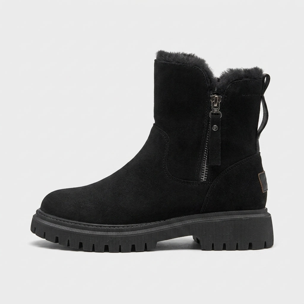 Women's Suede Shearling Ankle Boots - Round Toe Zip