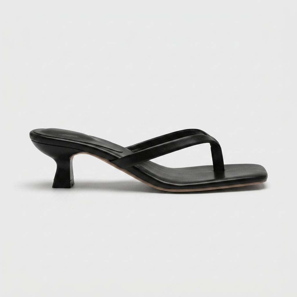 Women's Kitten Heels - Square Toe Thong Strap Slip-On Sandals