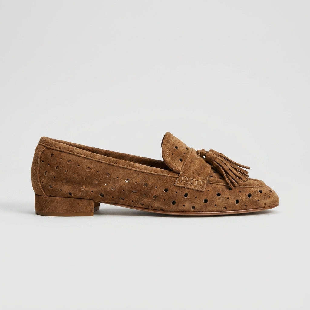 Women's Loafers Perforated Tassel Slip-On