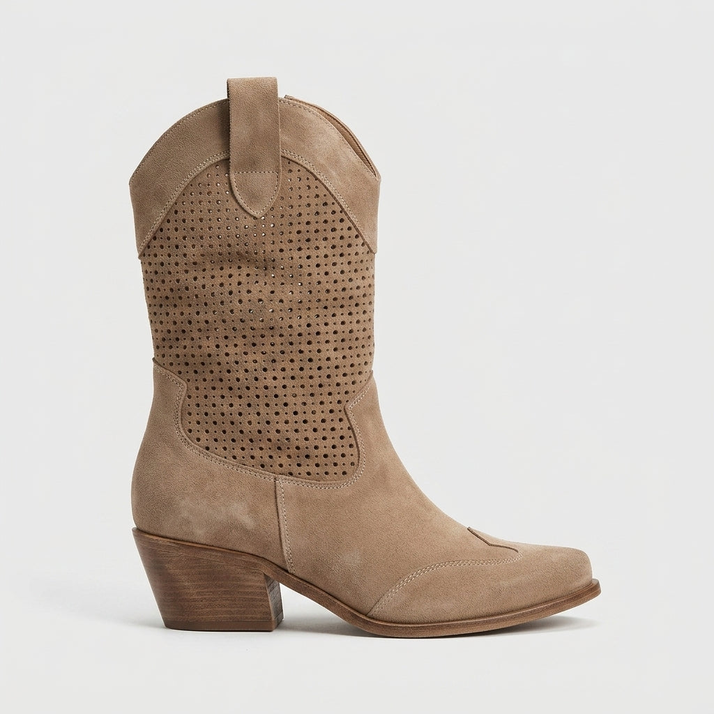 Women's Suede Western Boots - Pointed Toe Block Heel