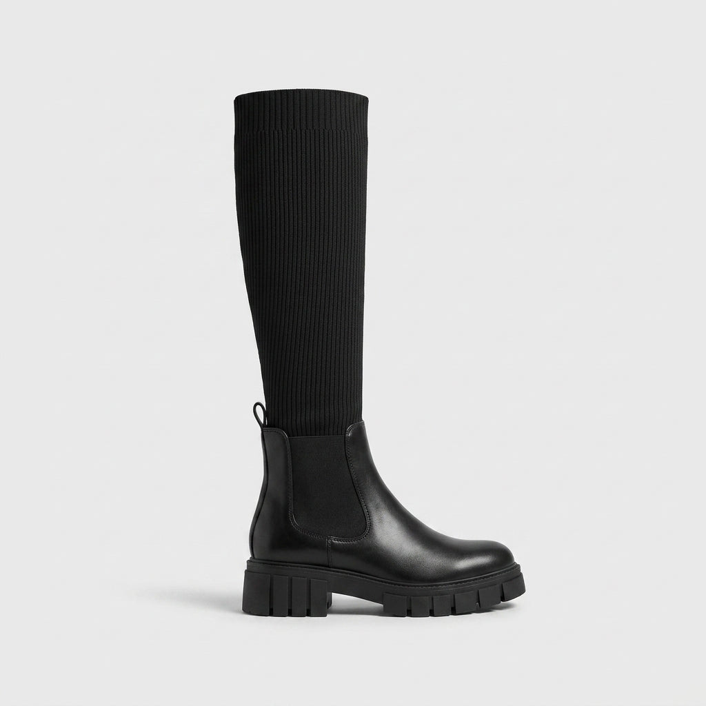 Women's Knit Thigh High Boots - Chunky Lug Sole