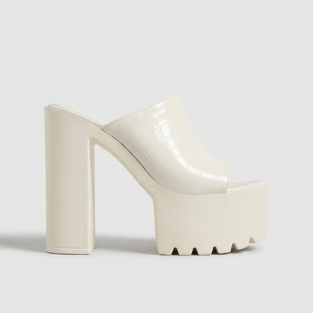 Women's Platform Heels Open-Toe Block Heel Quilted Mules