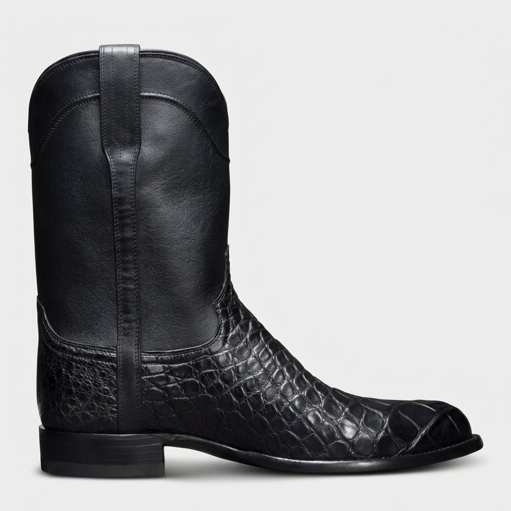 Men's Croc-Effect Western Boots - Round Toe Pull-On