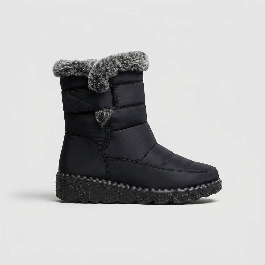 Women's Fur-Trim Snow Boots - Round Toe Buckle Strap