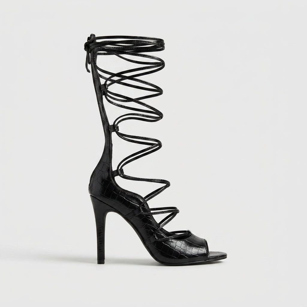 Calista | Gladiator Lace-Up Knee-High Stilettos